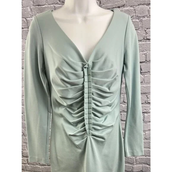 Escada V-Neck Knee-Length Dress - Smocked Blue Size 38 US 6 - Picture 10 of 11